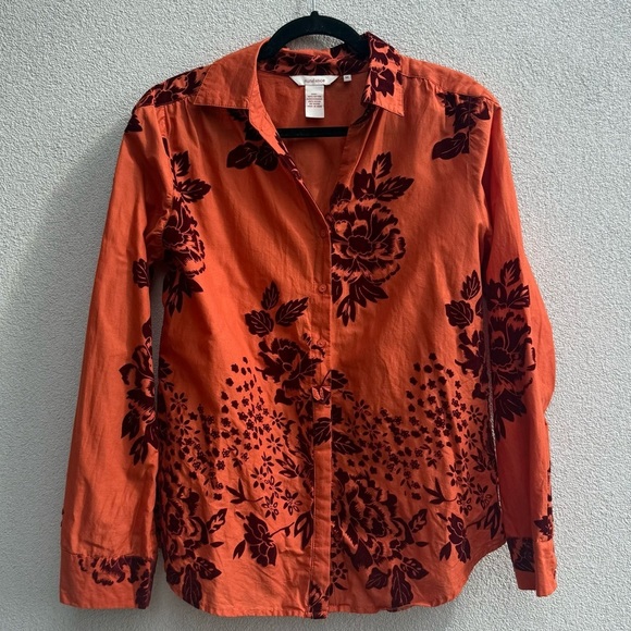 Sundance Floral Button Down Shirt Top Size M Medium embossed  Velvet flowers - Picture 1 of 7